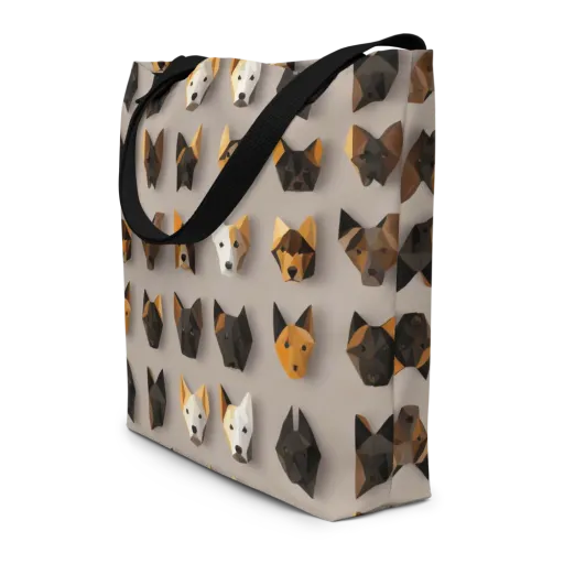 Low-poly Canine on a Large Tote Bag W/ Pocket