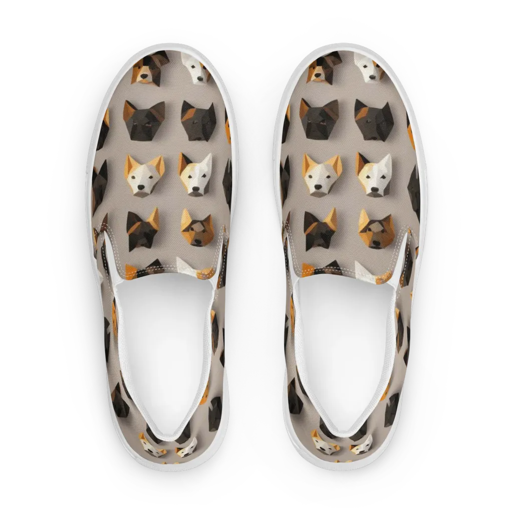 Low-poly Canine on Women's Slip-On Canvas Shoes — Front