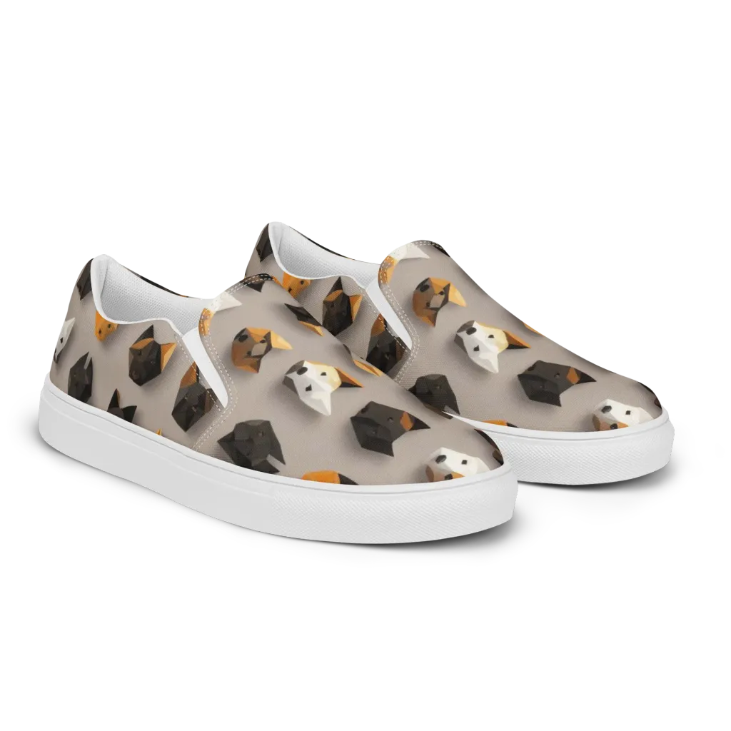 Low-poly Canine on Women's Slip-On Canvas Shoes — Right Front