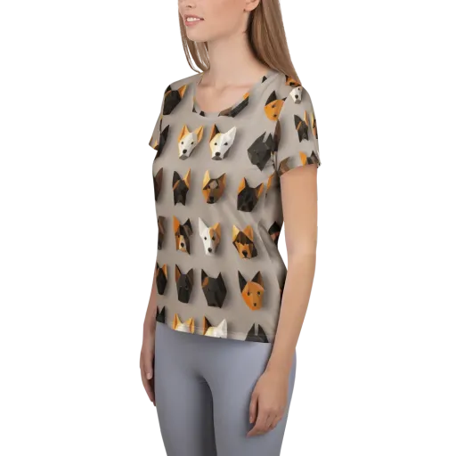 Low-poly Canine on a Women's Athletic T-Shirt
