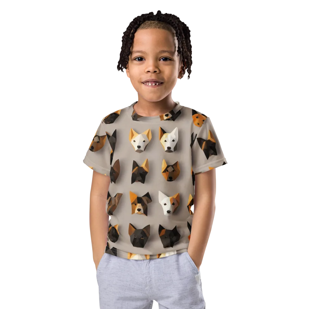 Low-poly Canine on Kids Crew Neck T-Shirt — Front