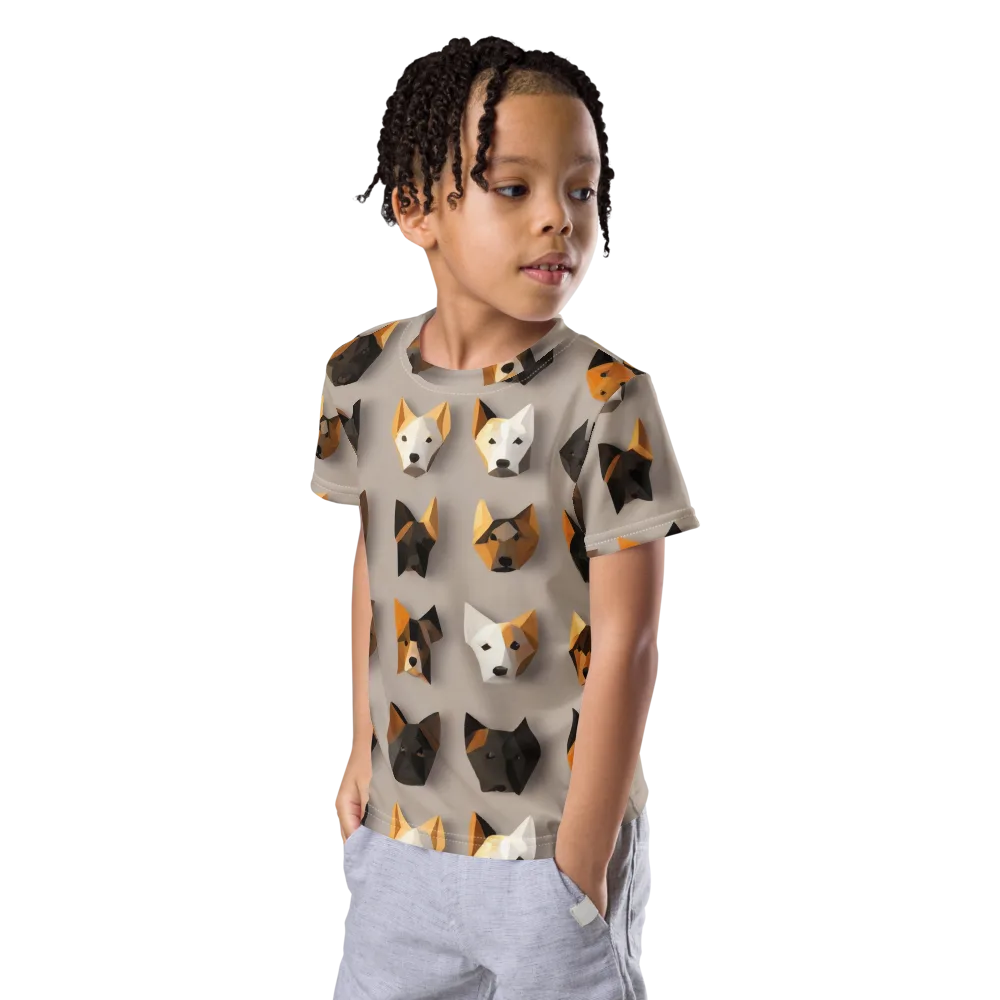 Low-poly Canine on Kids Crew Neck T-Shirt — Left Front