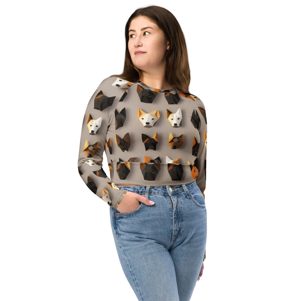 Low-poly Canine on Long Sleeve Crop Top — Front