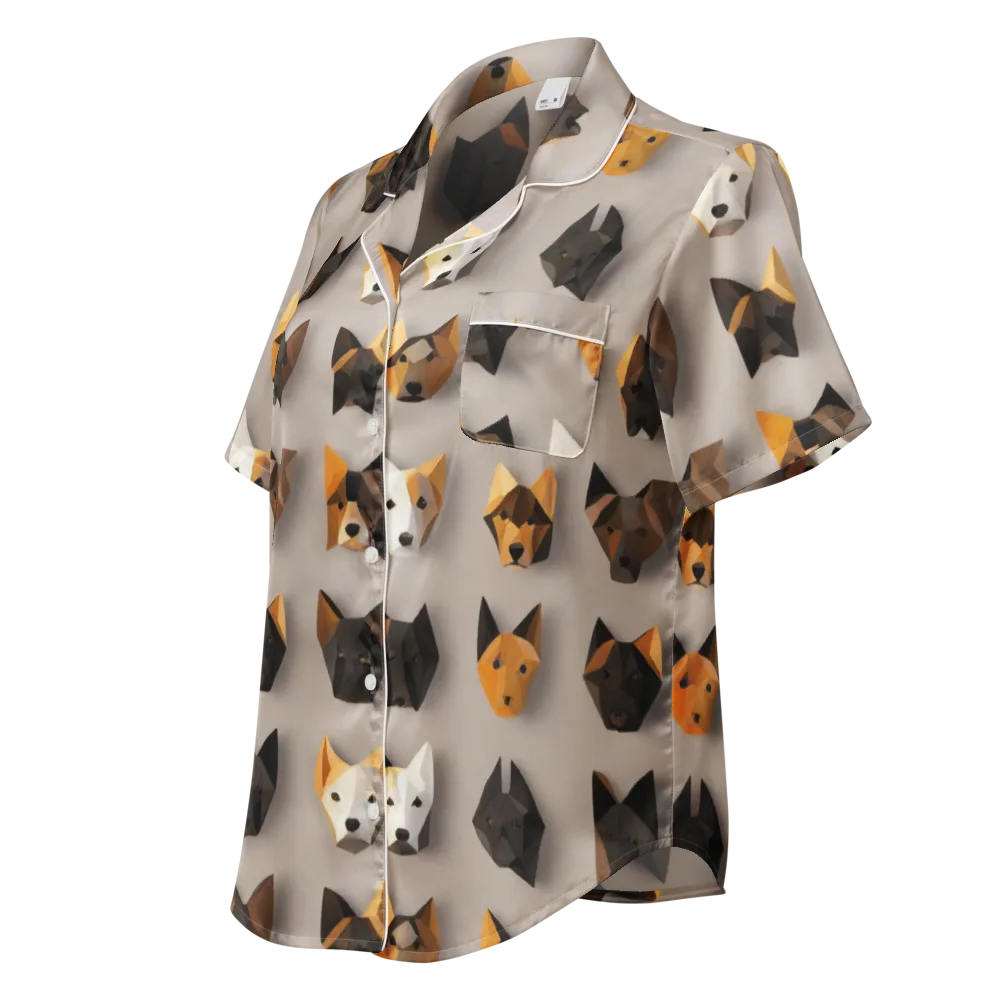 Low-poly Canine on Women's Short Sleeve Pajama Top — Left Front