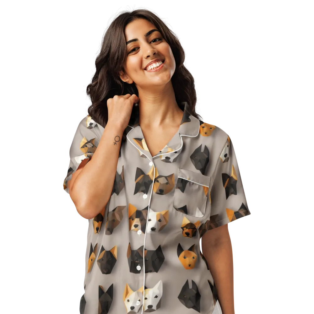 Low-poly Canine on Women's Short Sleeve Pajama Top — Front