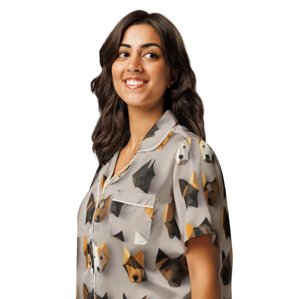Low-poly Canine on Women's Short Sleeve Pajama Top — Left Front