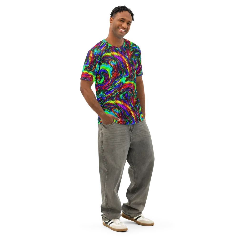 Calraet Swirl on Men's Cotton Crew Neck T-Shirt — Right Front