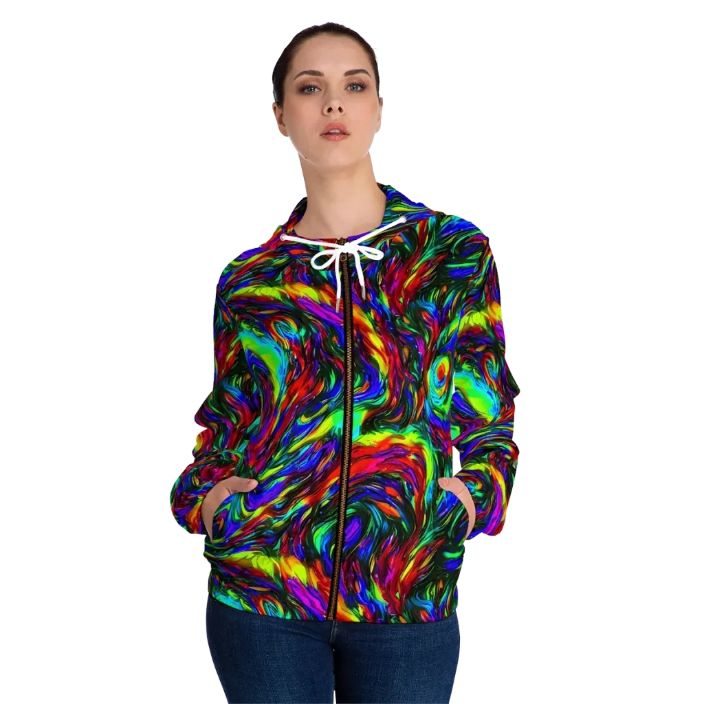 Calraet Swirl on Women's Full-Zip Hoodie — Front On Person