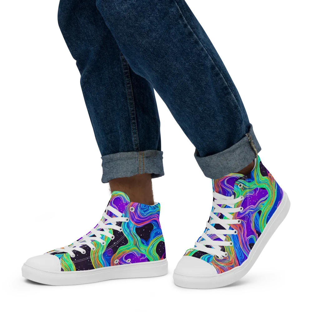 Infinite Chromatics on Men's High Top Canvas Shoes — Left