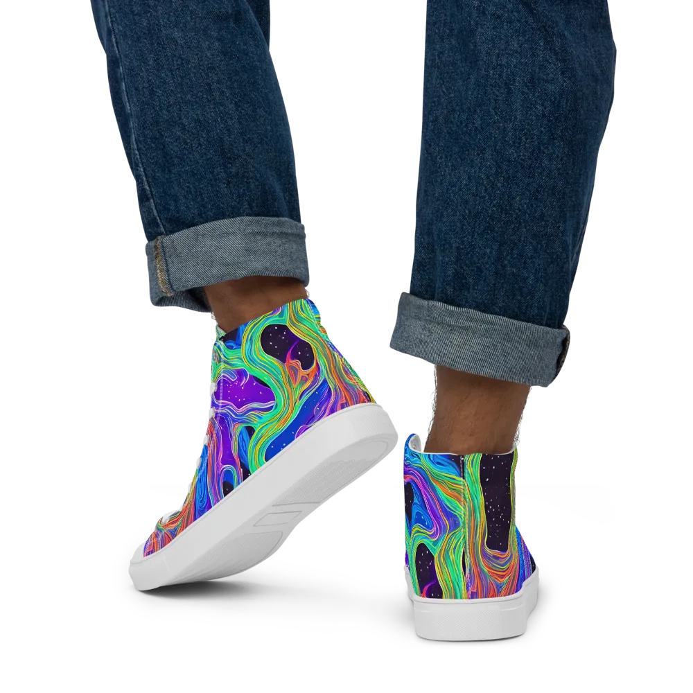 Infinite Chromatics on Men's High Top Canvas Shoes — Back