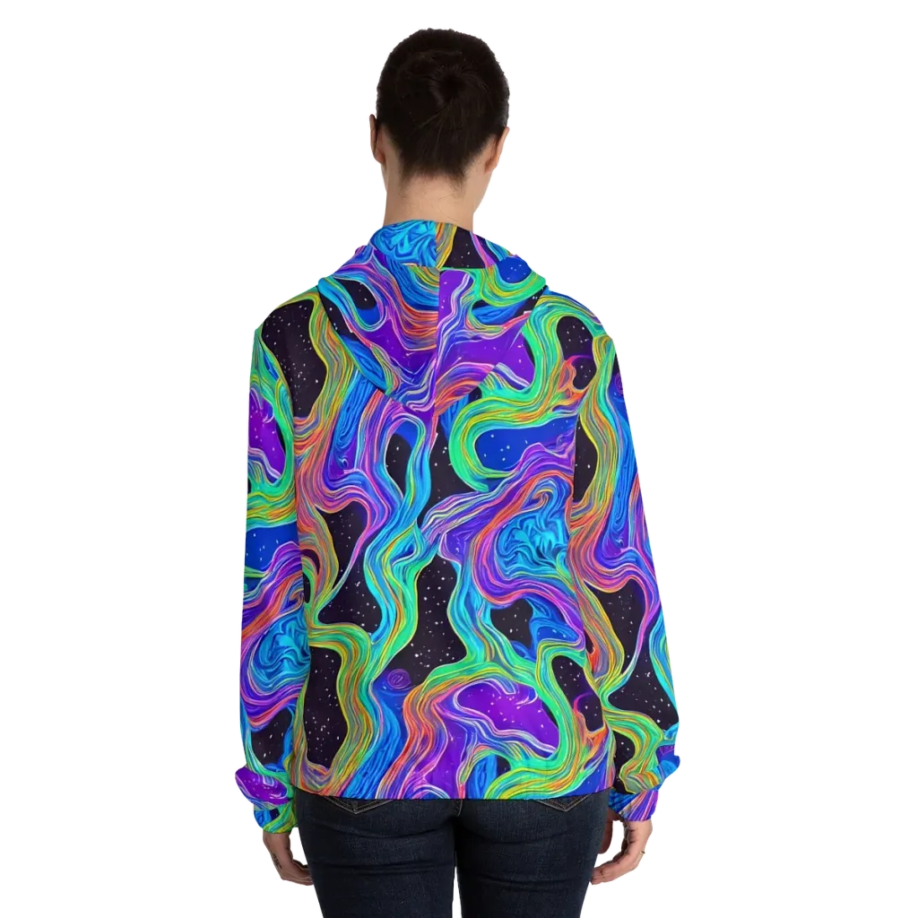 Infinite Chromatics on Women's Full-Zip Hoodie — Back On Person