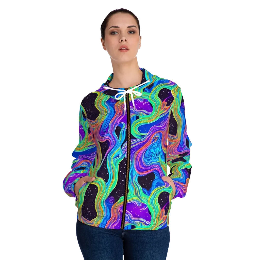 Infinite Chromatics on Women's Full-Zip Hoodie — Front On Person