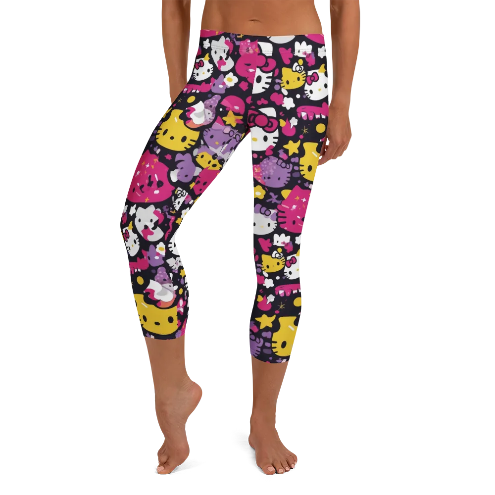 Neon Kitty Carnival on Capri Leggings — Front