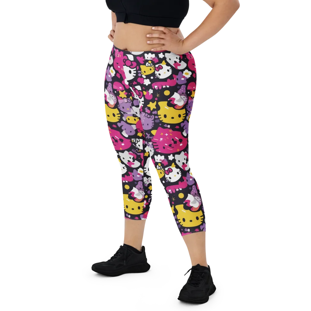 Neon Kitty Carnival on Capri Leggings — Front