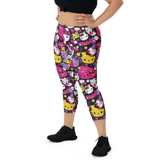Neon Kitty Carnival on a Capri Leggings