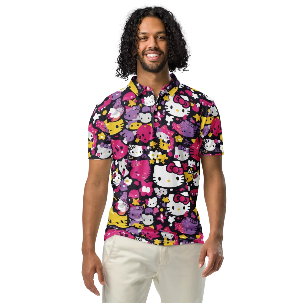 Neon Kitty Carnival on Men's Slim Fit Polo Shirt — Front