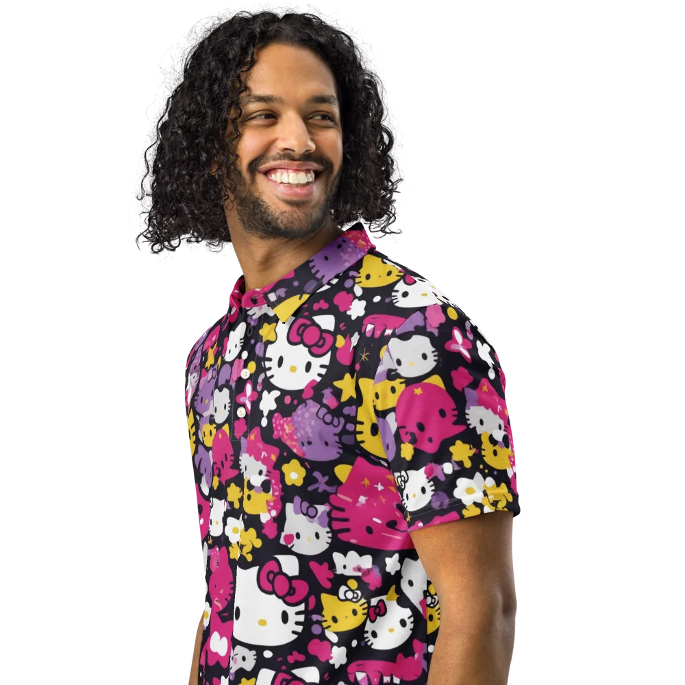 Neon Kitty Carnival on Men's Slim Fit Polo Shirt — Left Front