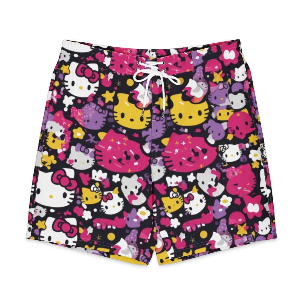 Neon Kitty Carnival on Men's Board Shorts — Front