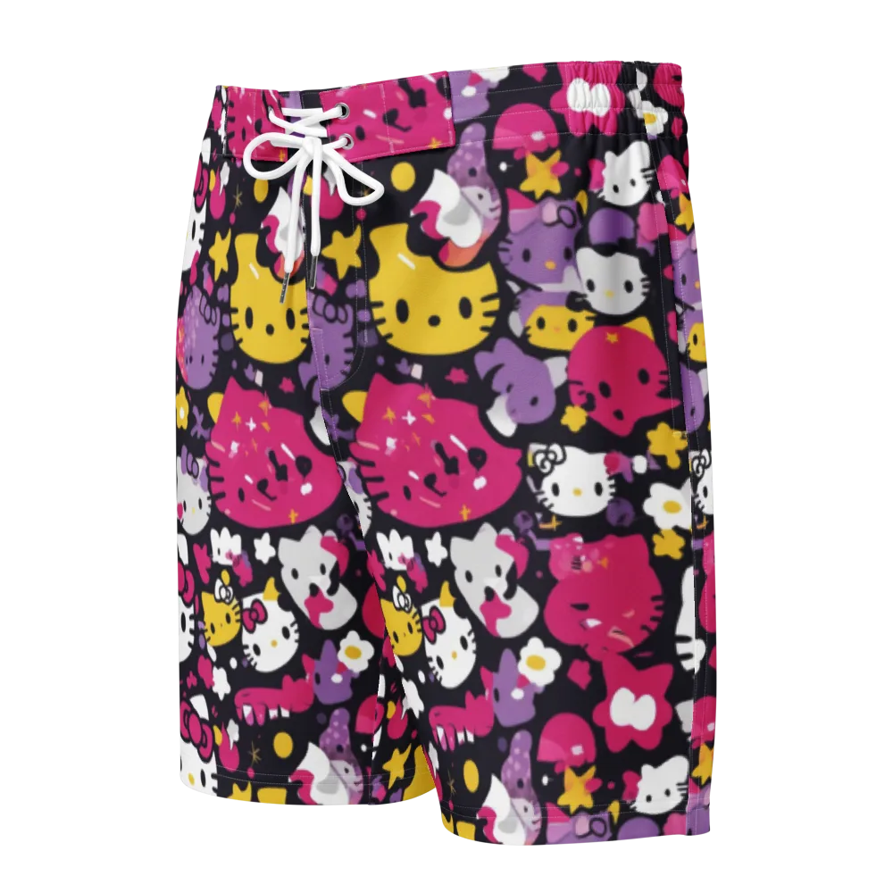 Neon Kitty Carnival on Men's Board Shorts — Front