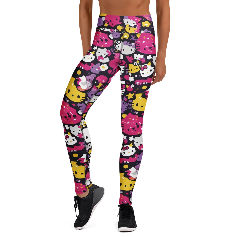 Neon Kitty Carnival on Yoga Leggings — Front