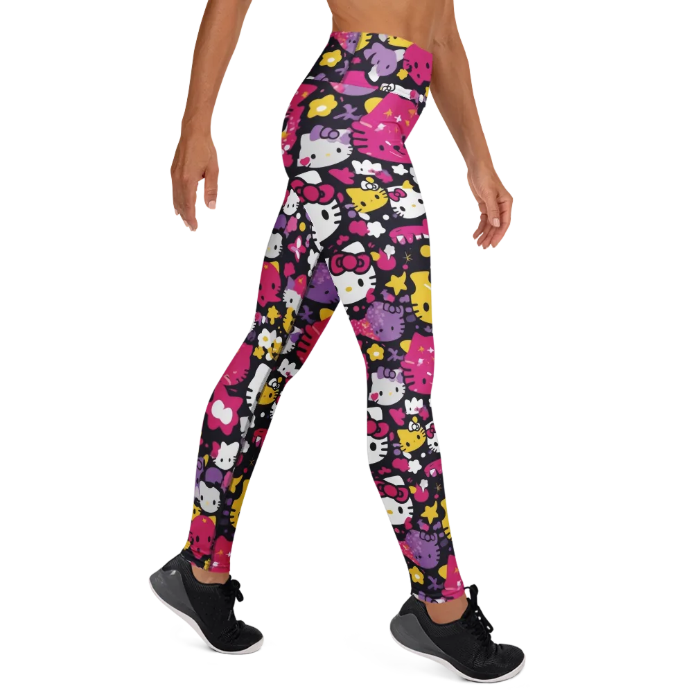 Neon Kitty Carnival on Yoga Leggings — Right