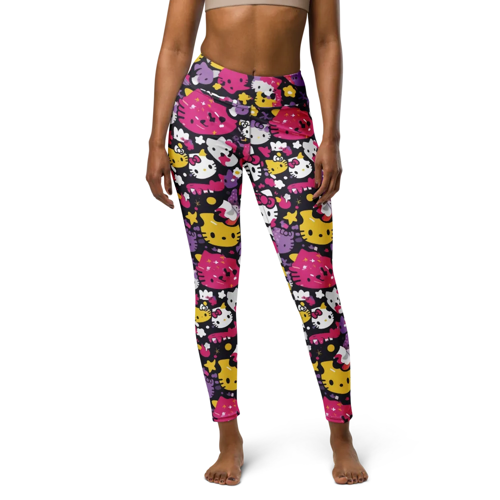 Neon Kitty Carnival on Yoga Leggings — Front
