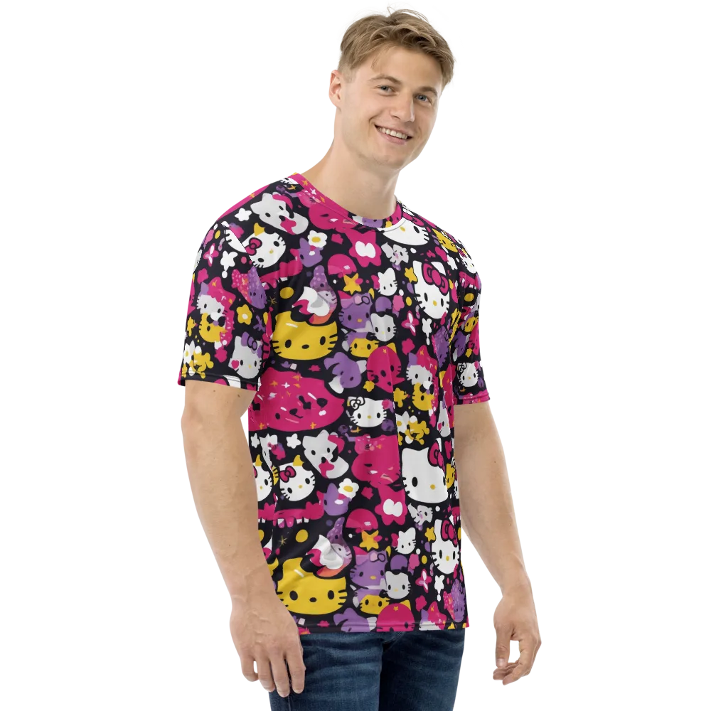 Neon Kitty Carnival on Men's Crew Neck T-Shirt — Right