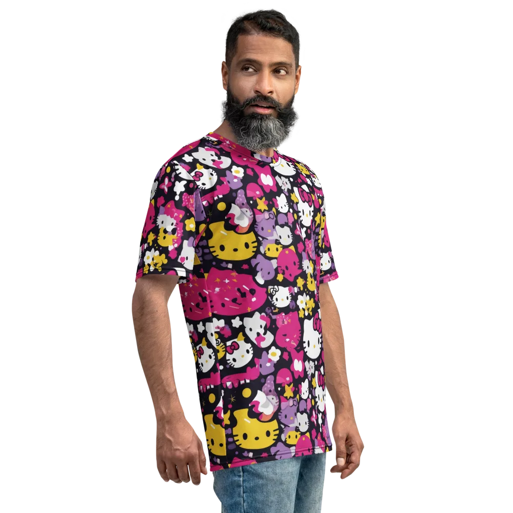 Neon Kitty Carnival on Men's Crew Neck T-Shirt — Right