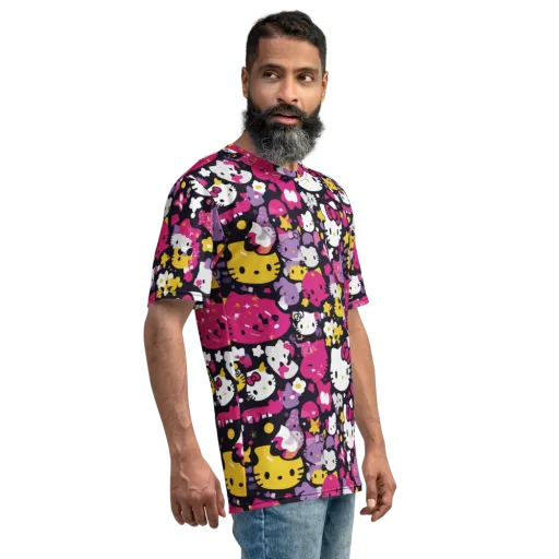Neon Kitty Carnival on a Men's Crew Neck T-Shirt