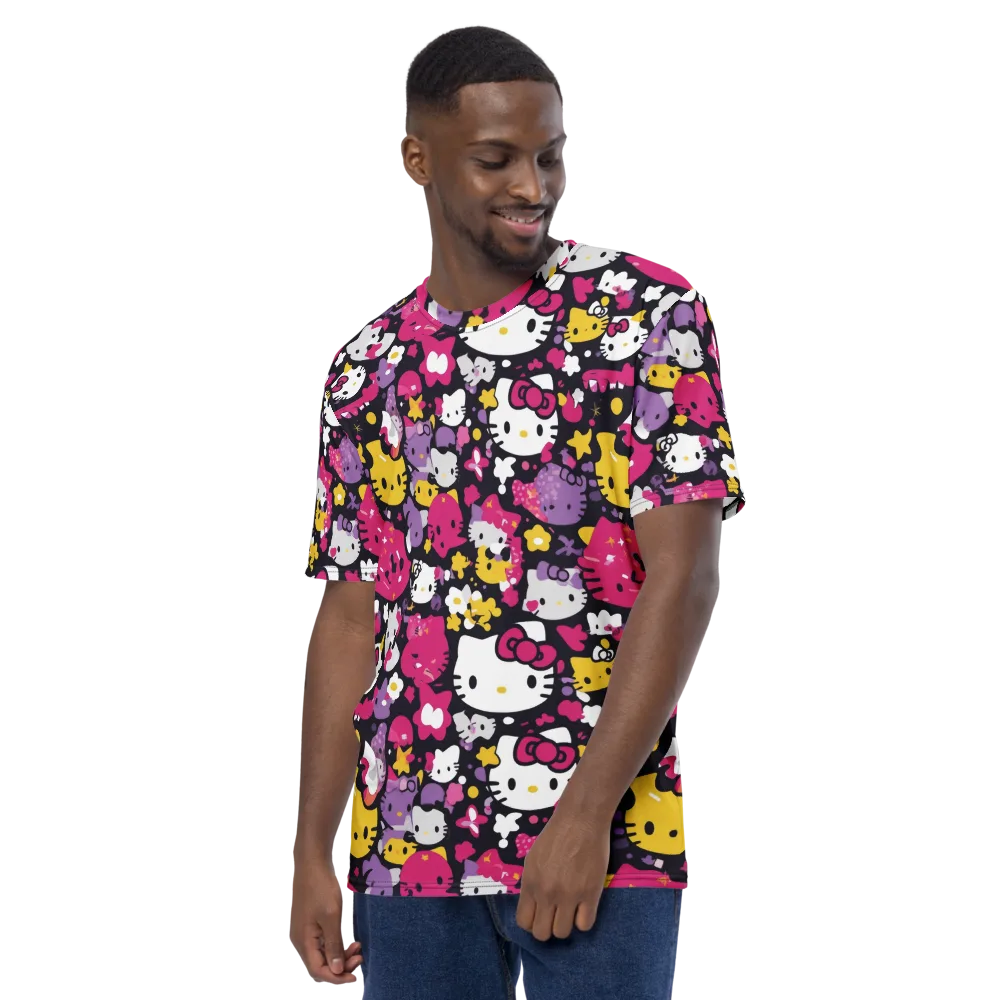 Neon Kitty Carnival on Men's Crew Neck T-Shirt — Left