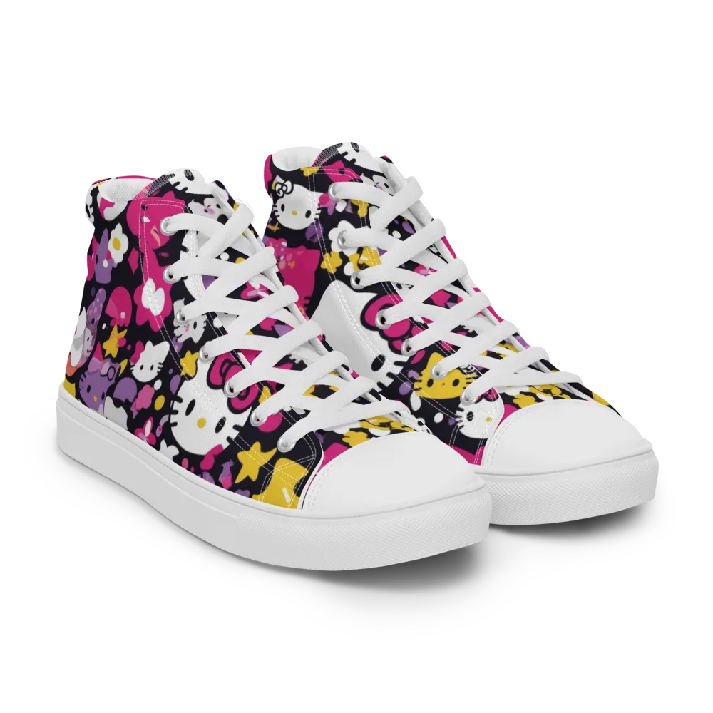 Neon Kitty Carnival on Men's High Top Canvas Shoes — Right Front