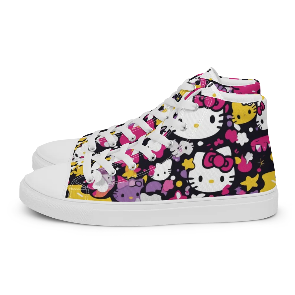 Neon Kitty Carnival on Men's High Top Canvas Shoes — Left