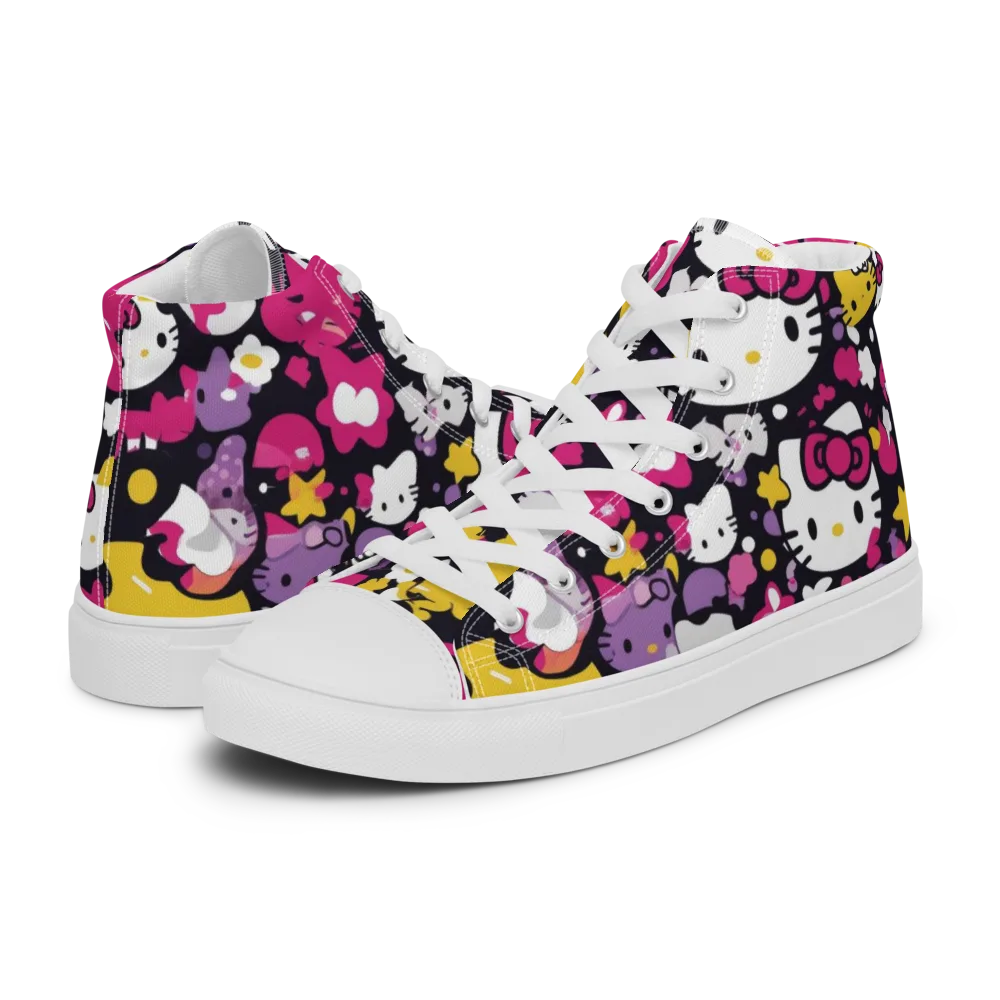 Neon Kitty Carnival on Men's High Top Canvas Shoes — Left