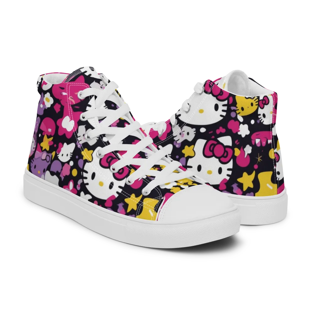 Neon Kitty Carnival on Men's High Top Canvas Shoes — Right