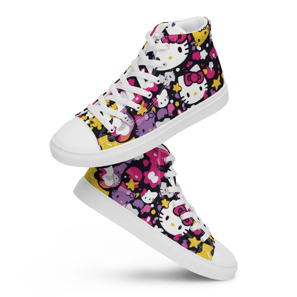 Neon Kitty Carnival on Men's High Top Canvas Shoes — Front