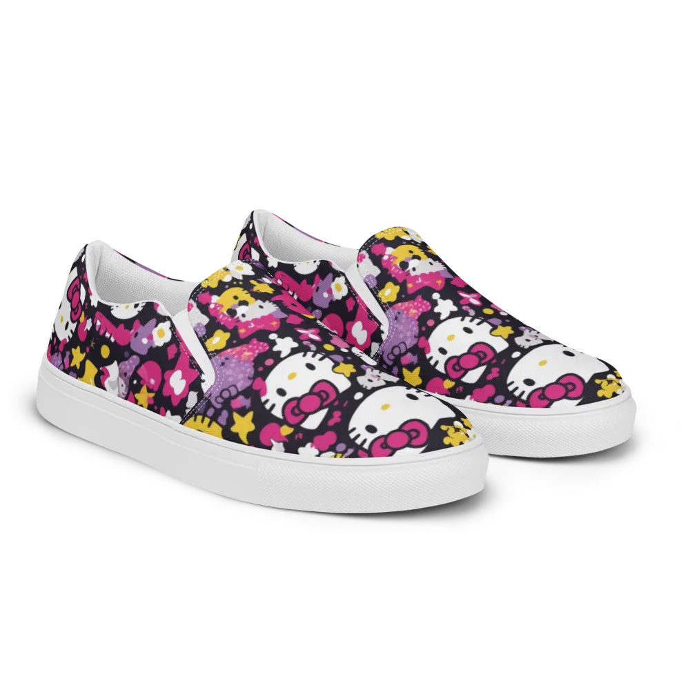 Neon Kitty Carnival on Men's Slip-On Canvas Shoes — Right Front