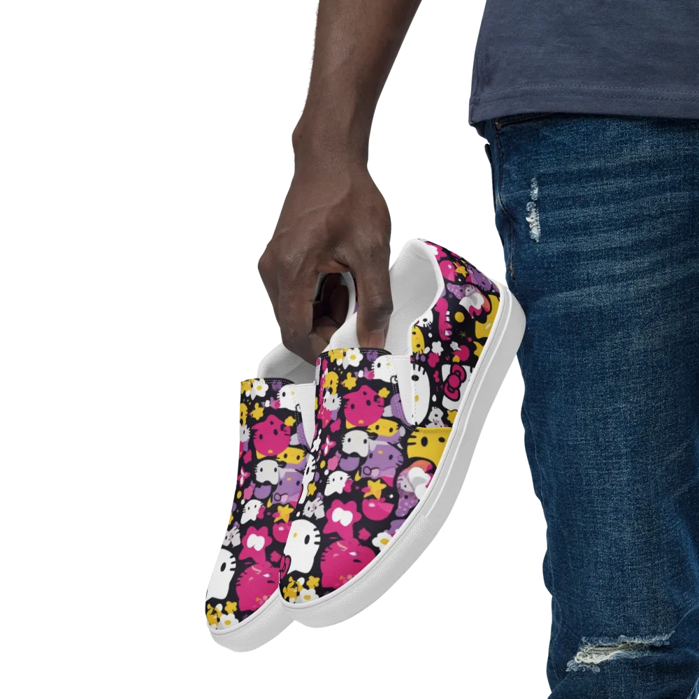 Neon Kitty Carnival on Men's Slip-On Canvas Shoes — Left Front