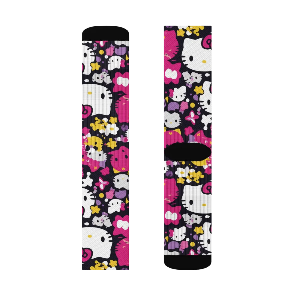 Neon Kitty Carnival on Socks — Left Sock