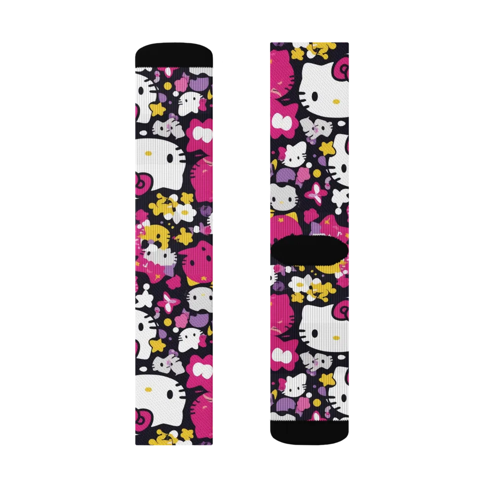 Neon Kitty Carnival on Socks — Right Sock