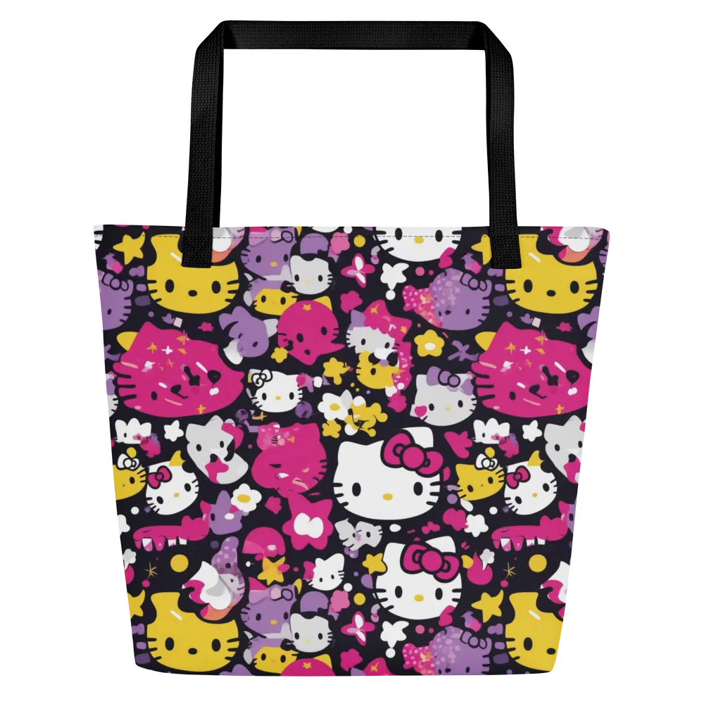 Neon Kitty Carnival on Large Tote Bag W/ Pocket — Front