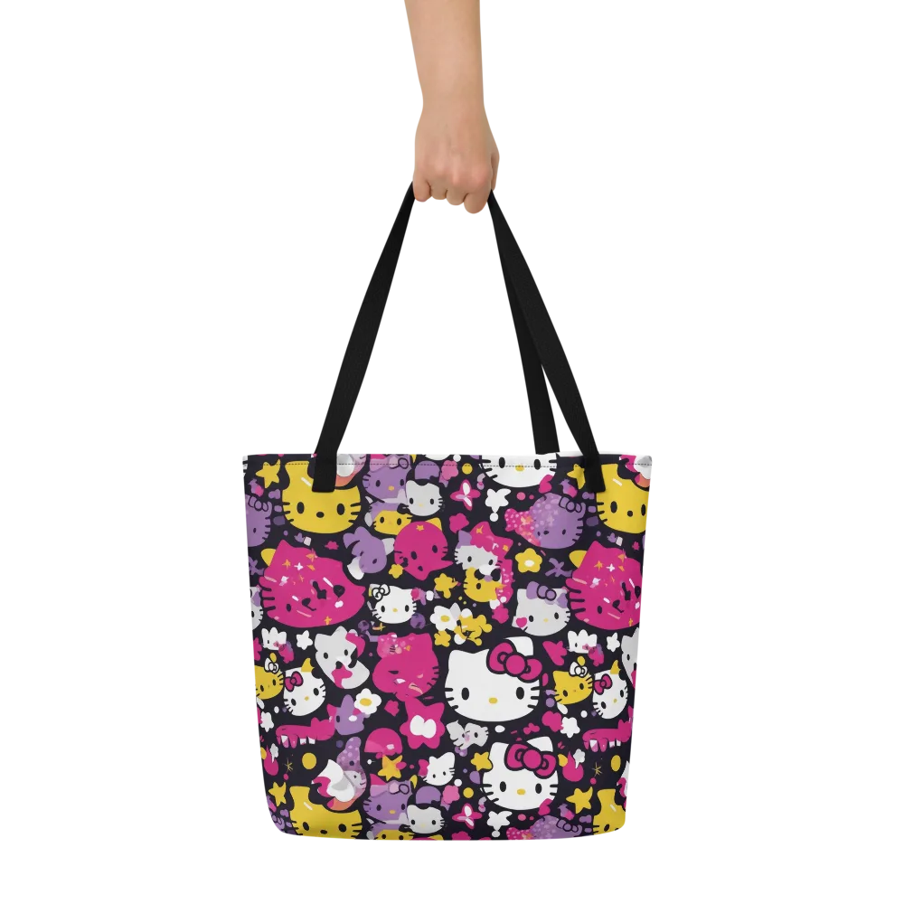 Neon Kitty Carnival on Large Tote Bag W/ Pocket — Front