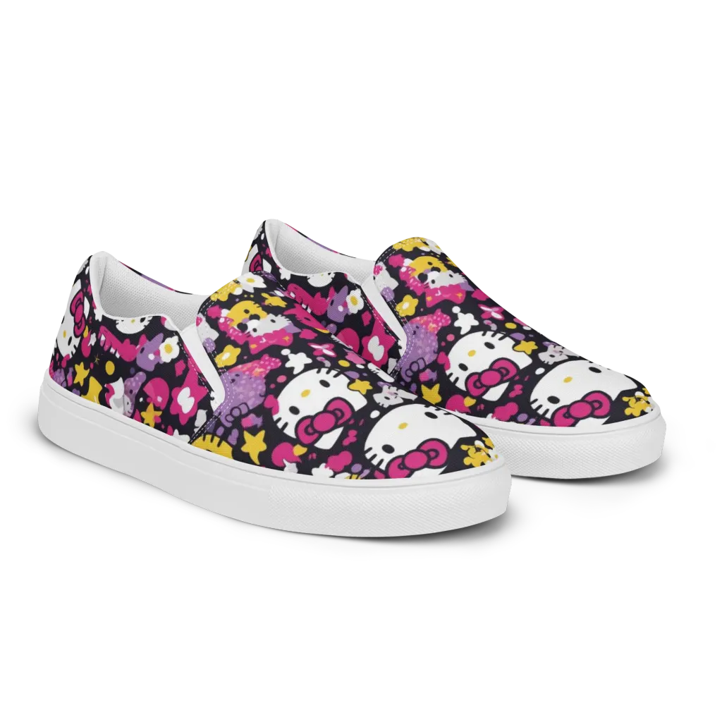 Neon Kitty Carnival on Women's Slip-On Canvas Shoes — Right Front