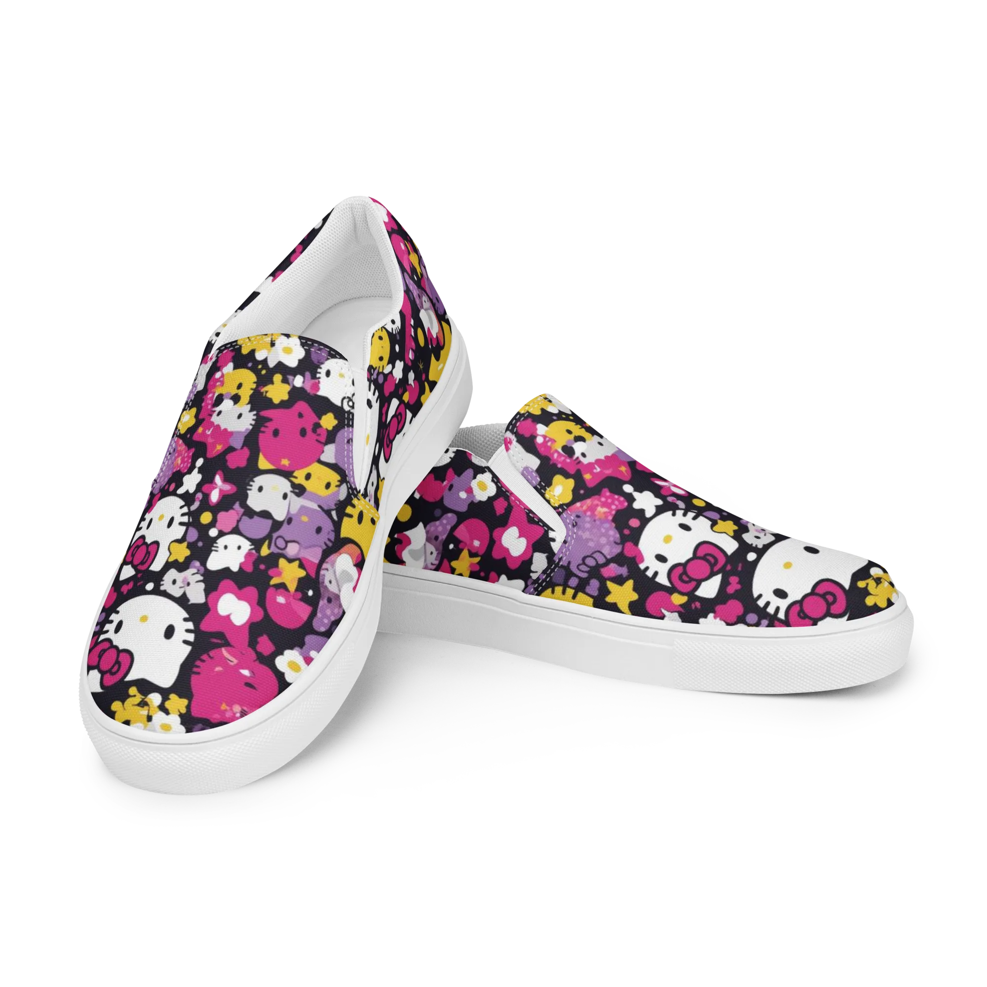 Neon Kitty Carnival on Women's Slip-On Canvas Shoes — Left Front