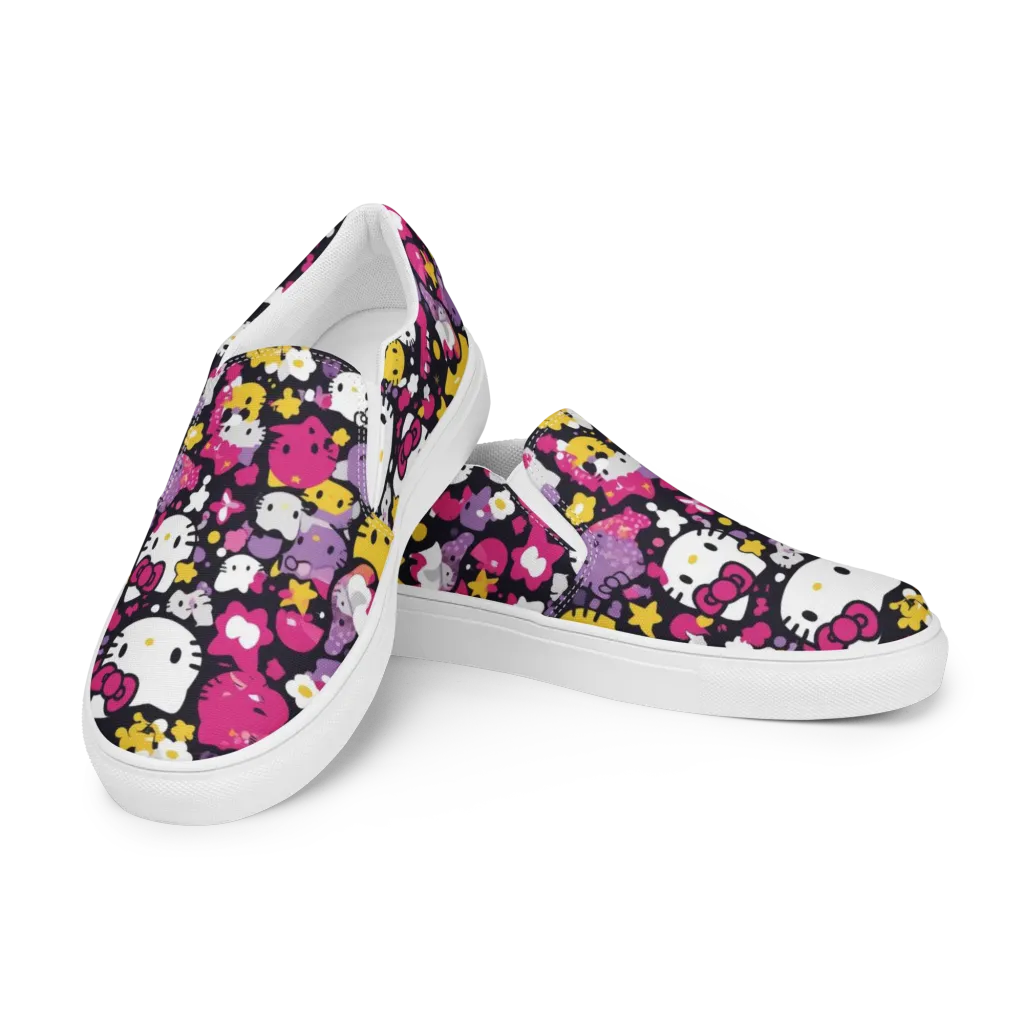 Neon Kitty Carnival on Women's Slip-On Canvas Shoes — Left Front