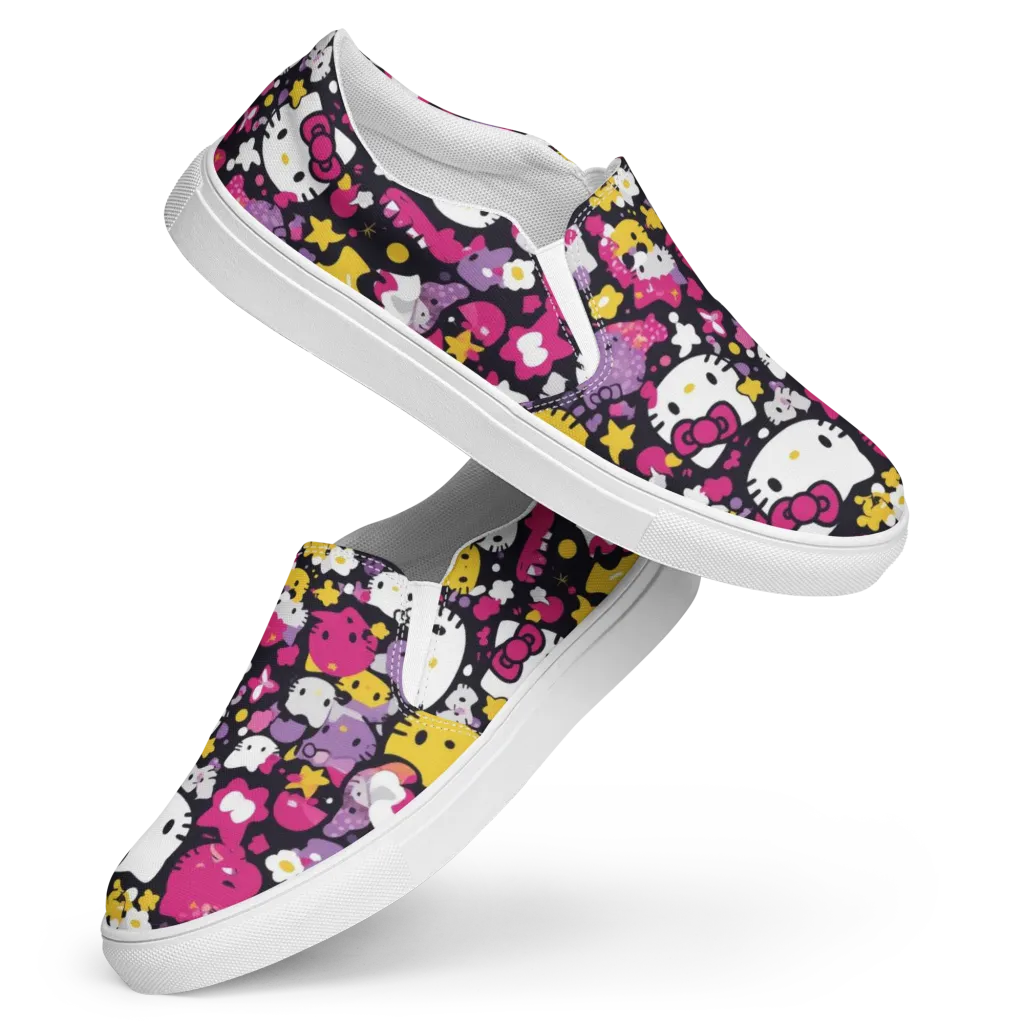 Neon Kitty Carnival on Women's Slip-On Canvas Shoes — Front