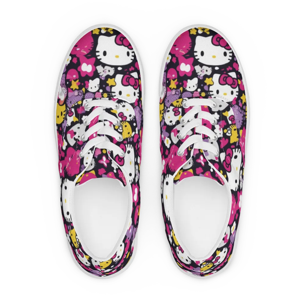 Neon Kitty Carnival on Men's Lace-Up Canvas Shoes — Front