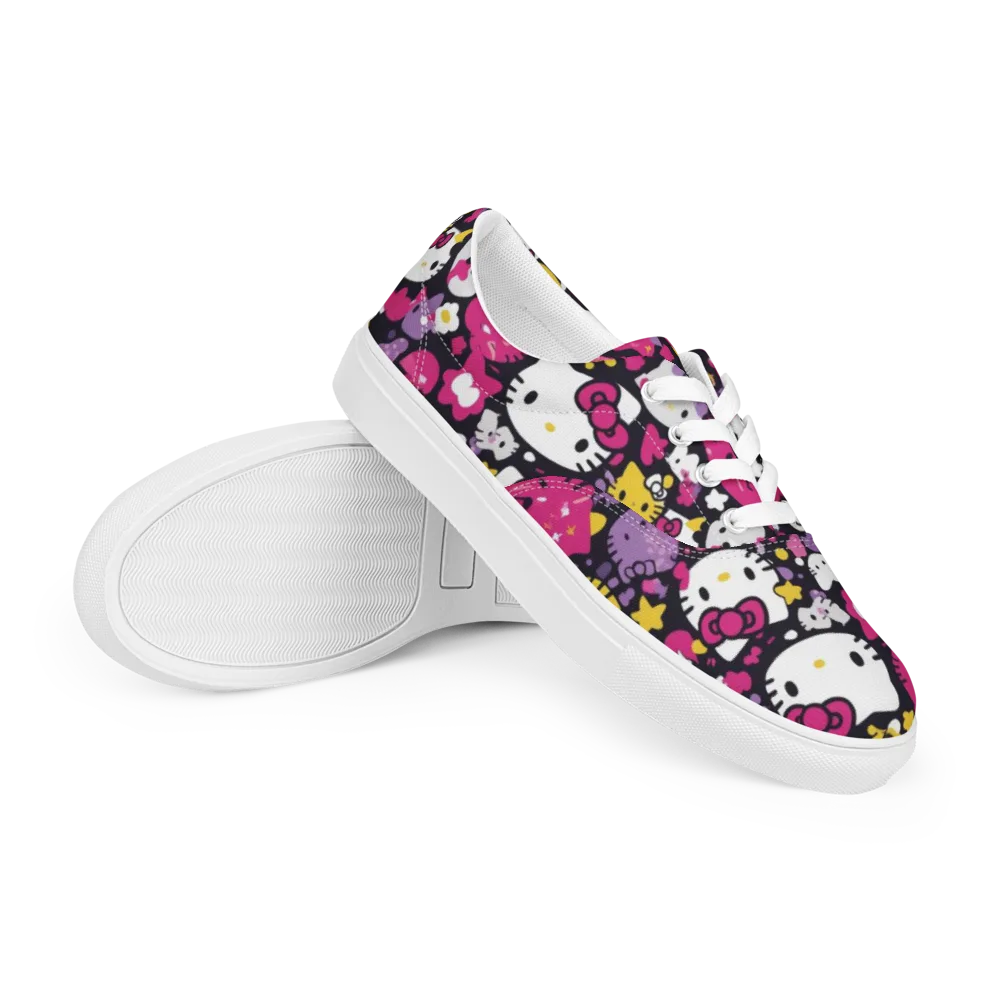Neon Kitty Carnival on Men's Lace-Up Canvas Shoes — Right Front