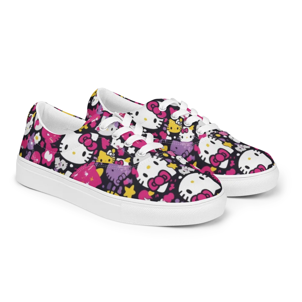 Neon Kitty Carnival on Men's Lace-Up Canvas Shoes — Right Front