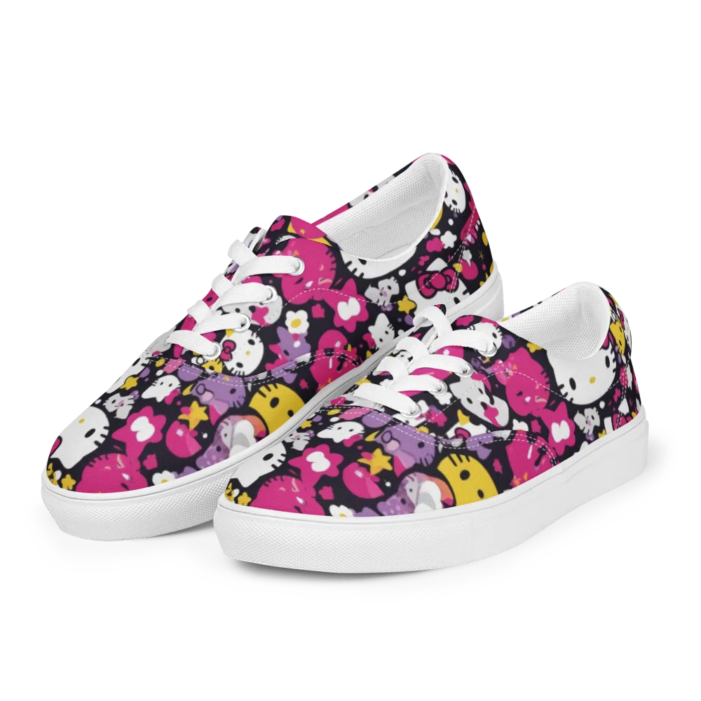 Neon Kitty Carnival on Men's Lace-Up Canvas Shoes — Left Front