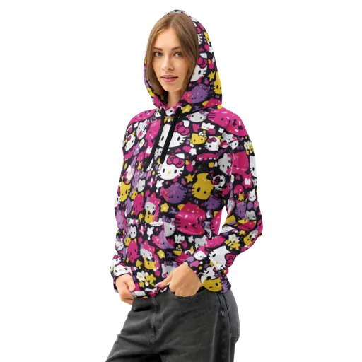 Neon Kitty Carnival on a Cotton Hoodie
